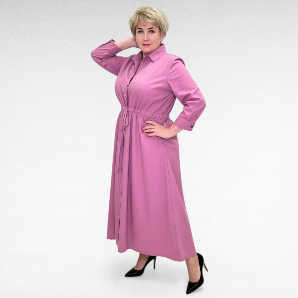 Eest nööpidega pluss suuruses tunnelvööga pikk naiste kleit (KL.146)