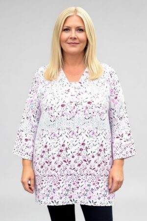 Valge kirju lillemustriga pluss suurus tuunika "Woman Within" (TU.015)