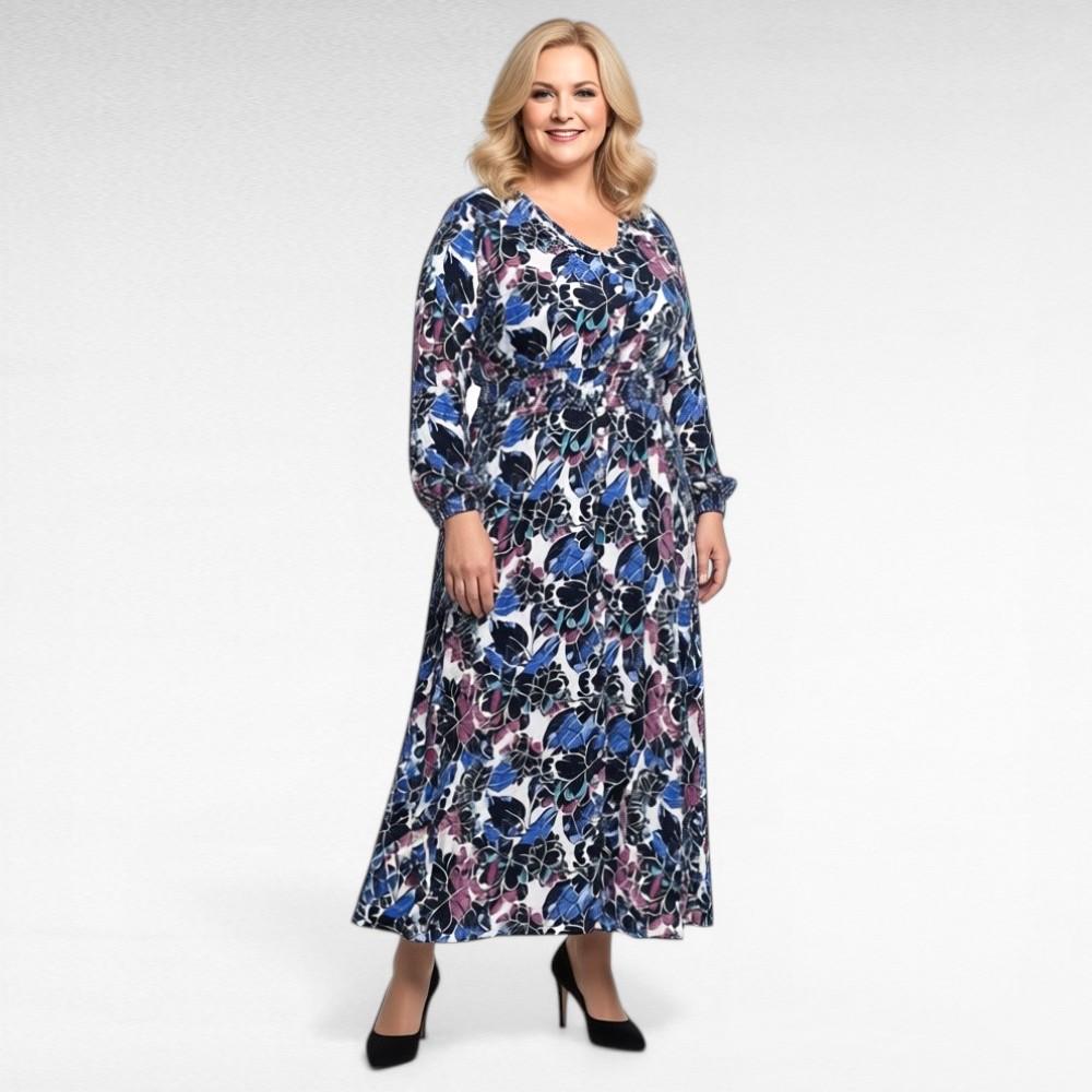 Sinisekirju eest nööpidega pluss suuruses naiste suvekleit/maksikleit (KL.123)