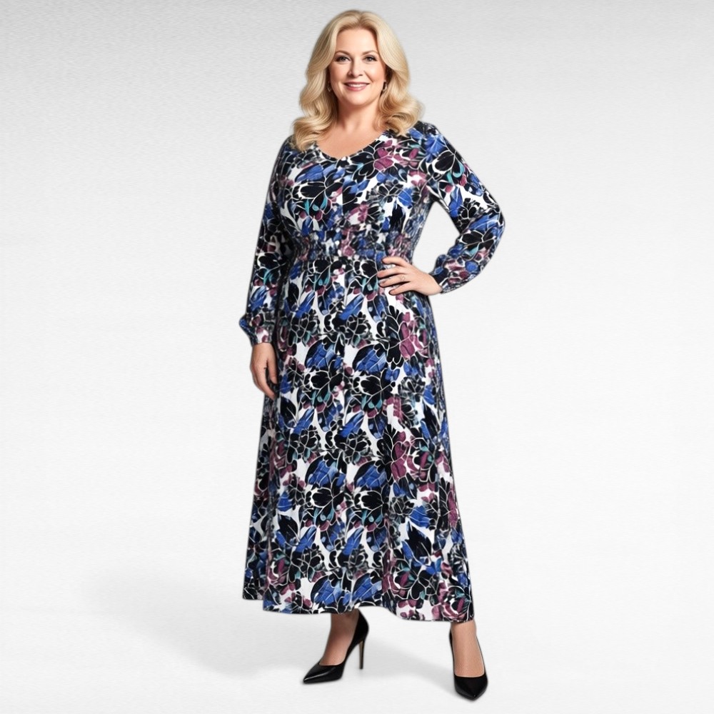 Sinisekirju eest nööpidega pluss suuruses naiste suvekleit/maksikleit (KL.123) - Image 2