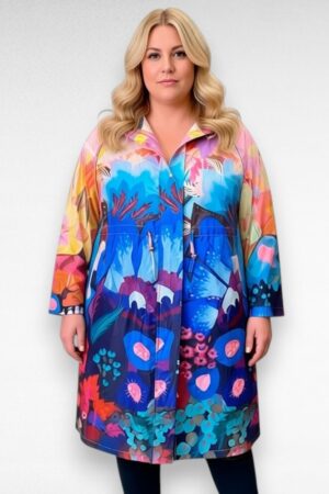 Sinise-ja kollasekirju mustriga  pluss suurus kevadsuvine kilemantel (JO.054)