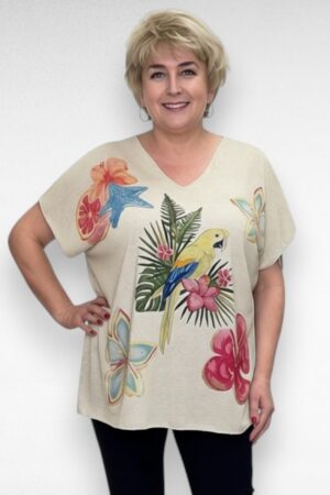 Pilkupüüdva linnumustriga pluss suurus pluus Itaaliast (PL.060)