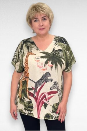 Pilkupüüdva loomamustriga pluss suurus pluus Itaaliast (PL.067)