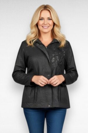 Tumehall õhuke tikanditega lühem naiste jakk/jope (JO.150)