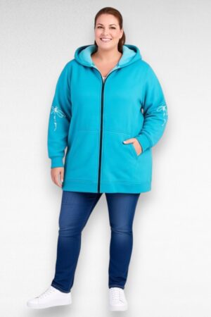 Sooja voodriga türkiissinine pluss suurus naiste dressipluus (SP.047)