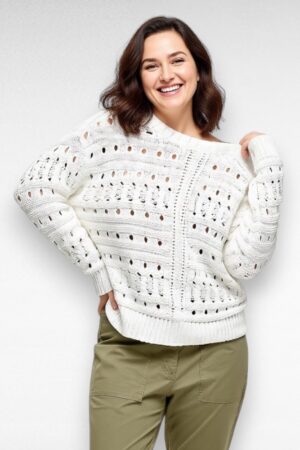 Valge lohvakas pluss suurus naiste sviiter "Ellos" (KU.101)