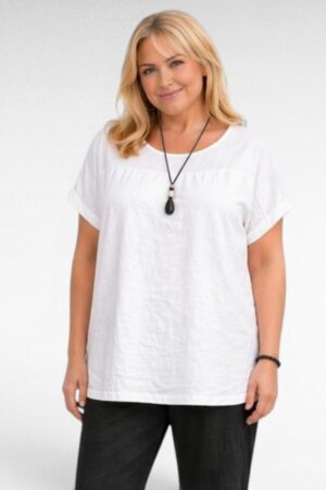 Valge viskooskangast pluss suuruses suvepluus (PL.181)