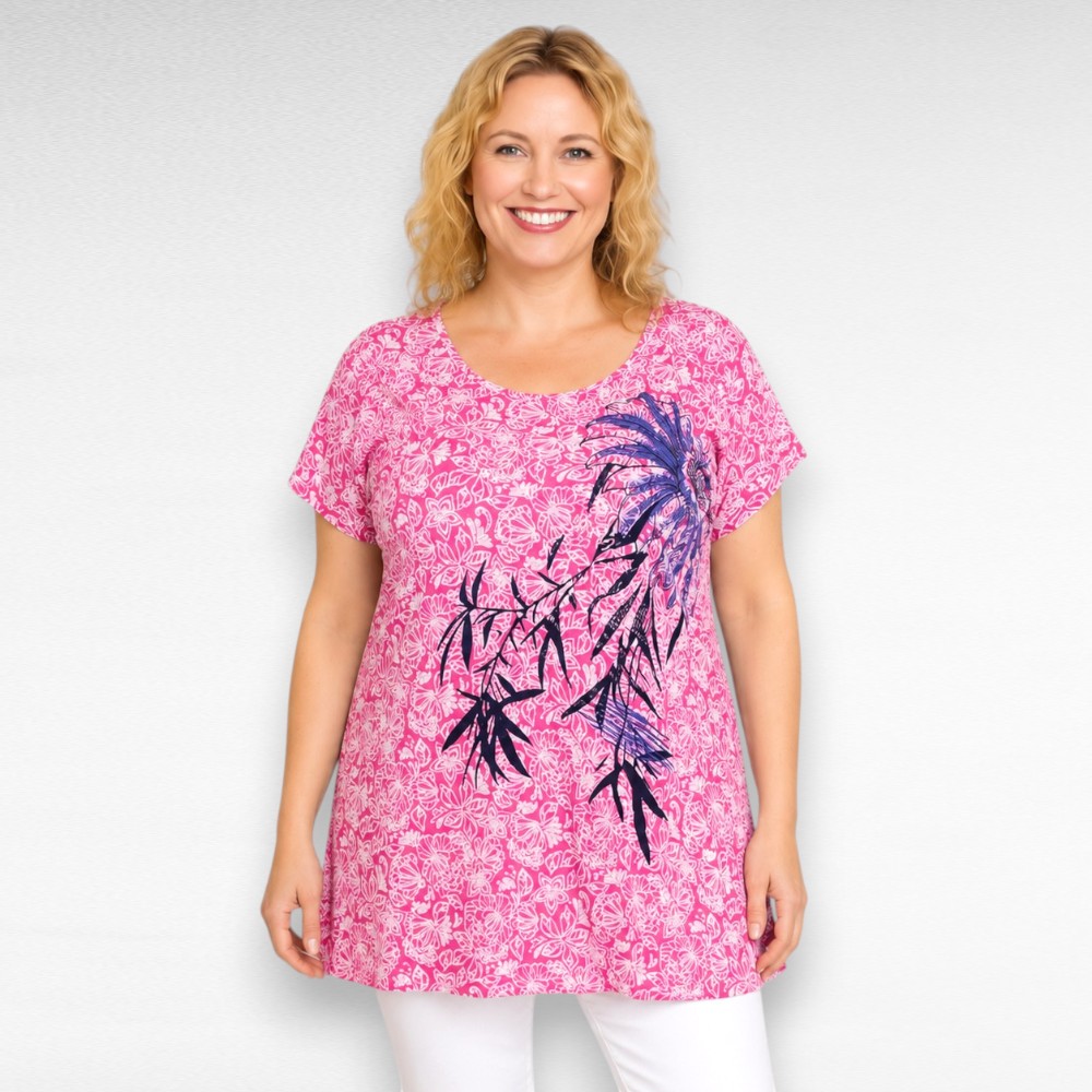 Roosa lillakirju lehemustriga pluss suurus tuunika "Yours Curvy" (TU.187)