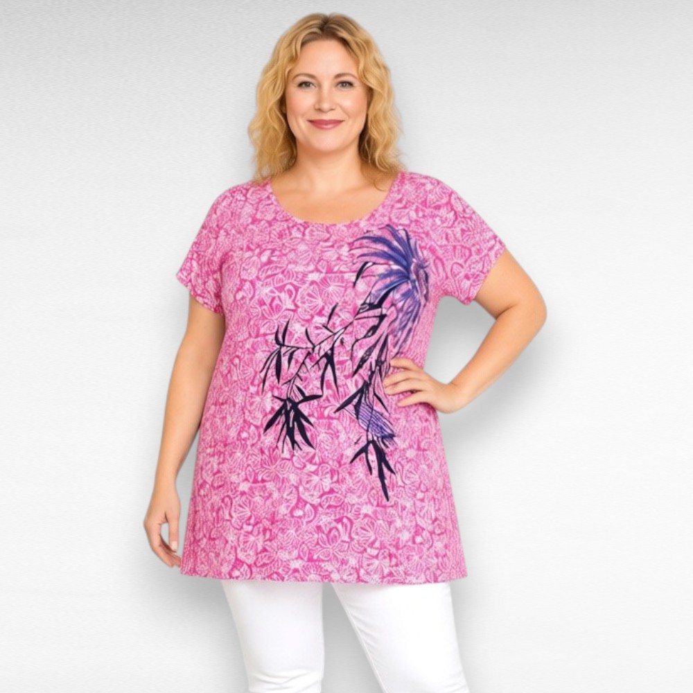 Roosa lillakirju lehemustriga pluss suurus tuunika "Yours Curvy" (TU.187) - Image 2