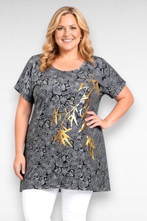 Hall kuldse lehemustriga pluss suurus tuunika "Yours Curvy" (TU.183)