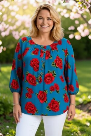 Augusti pluus! Roheline punase roosimustriga pluus Inglismaalt  (PL.287)