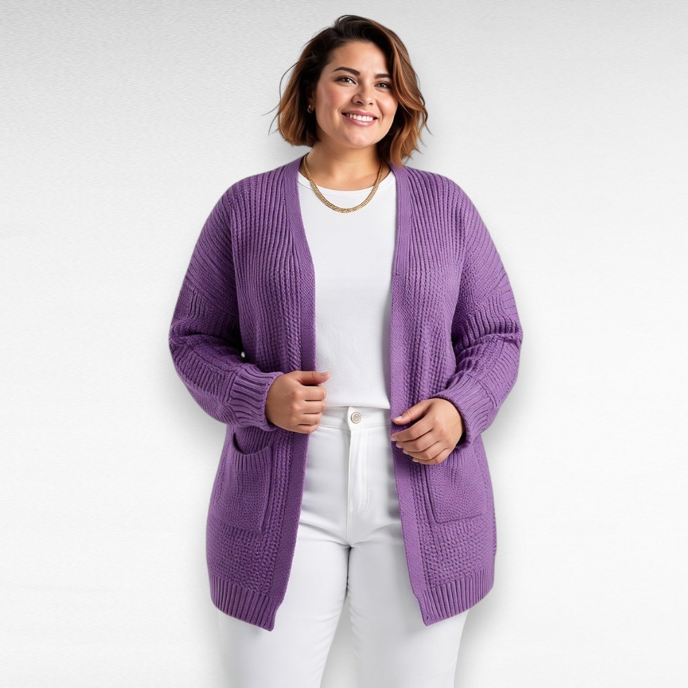 Oversize pluss suurus taskutega suvine naiste kardigan (KA.071) - Image 3