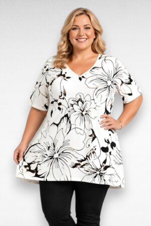 Kreemikasvalge efektse lillemustriga tuunika "Esmira Fashion" (TU.070)