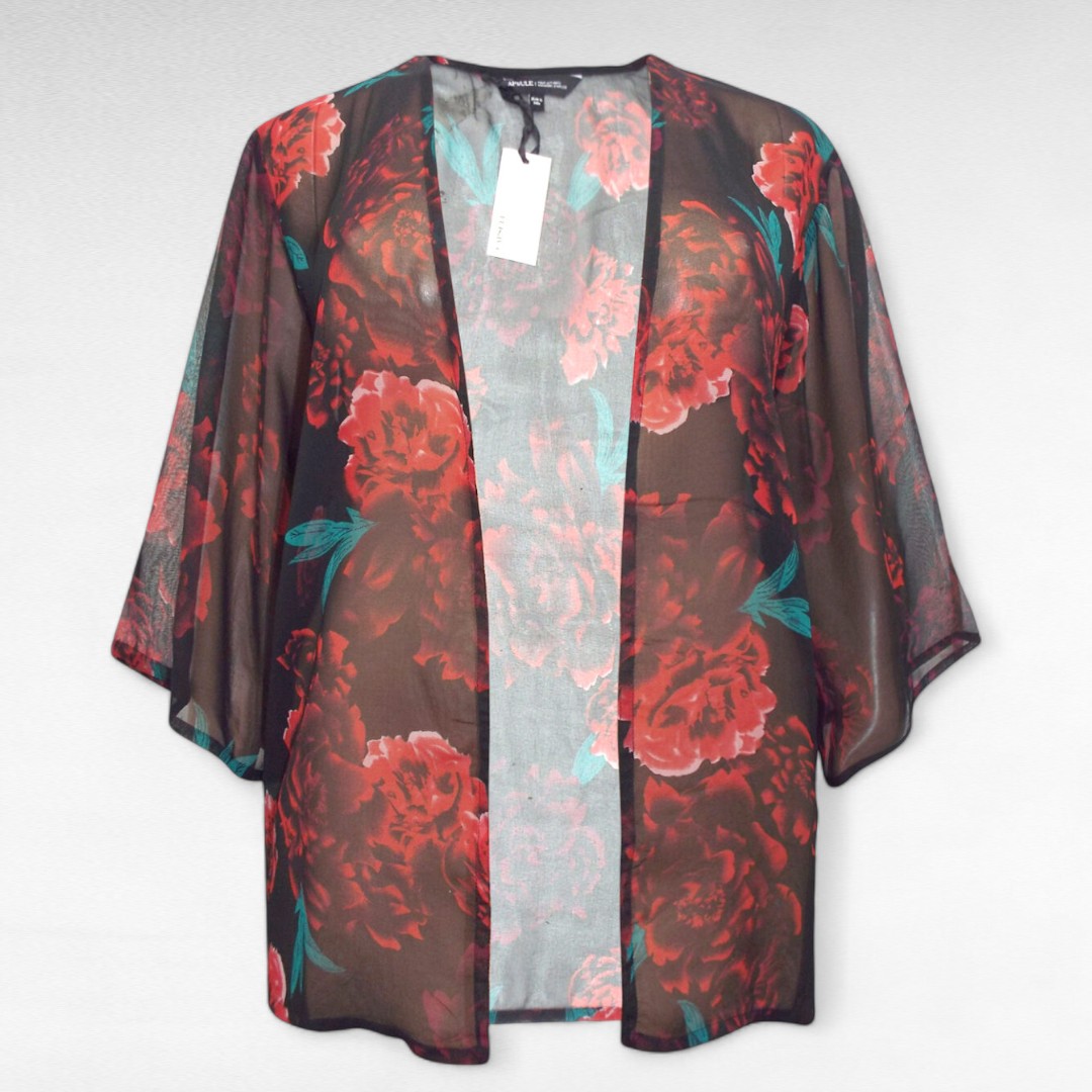 Must lillemustriga õhuline pluss suurus kimono/kardigan (KA.075) - Pilt 3