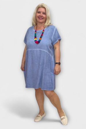 Kelmikas kaelakeega linasegune sinine tuunika/minikleit "Italy Moda" (TU.004)