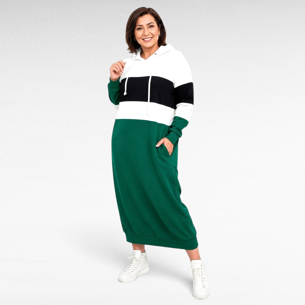Triibulise mustriga pikk kapuutsi ja taskutega dresskleit (KL.432) - Pilt 2