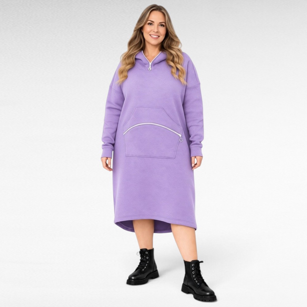 Soe kapuutsiga sügistalvine lilla dresskleit (KL.444)