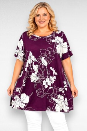 Lilla valgekirju lillemustriga pluss suurus tuunika "Esmira Fashion" (TU.063)